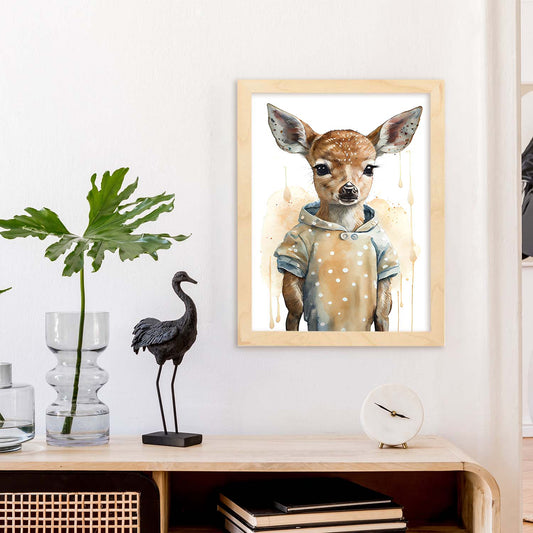 Nacnic Baby Fawn sobre fondo blanco sonriendo con un poco de H. Estampados de arte de pared estético para el diseño de dormitorio o sala de estar.-Artwork-Nacnic-Nacnic Estudio SL