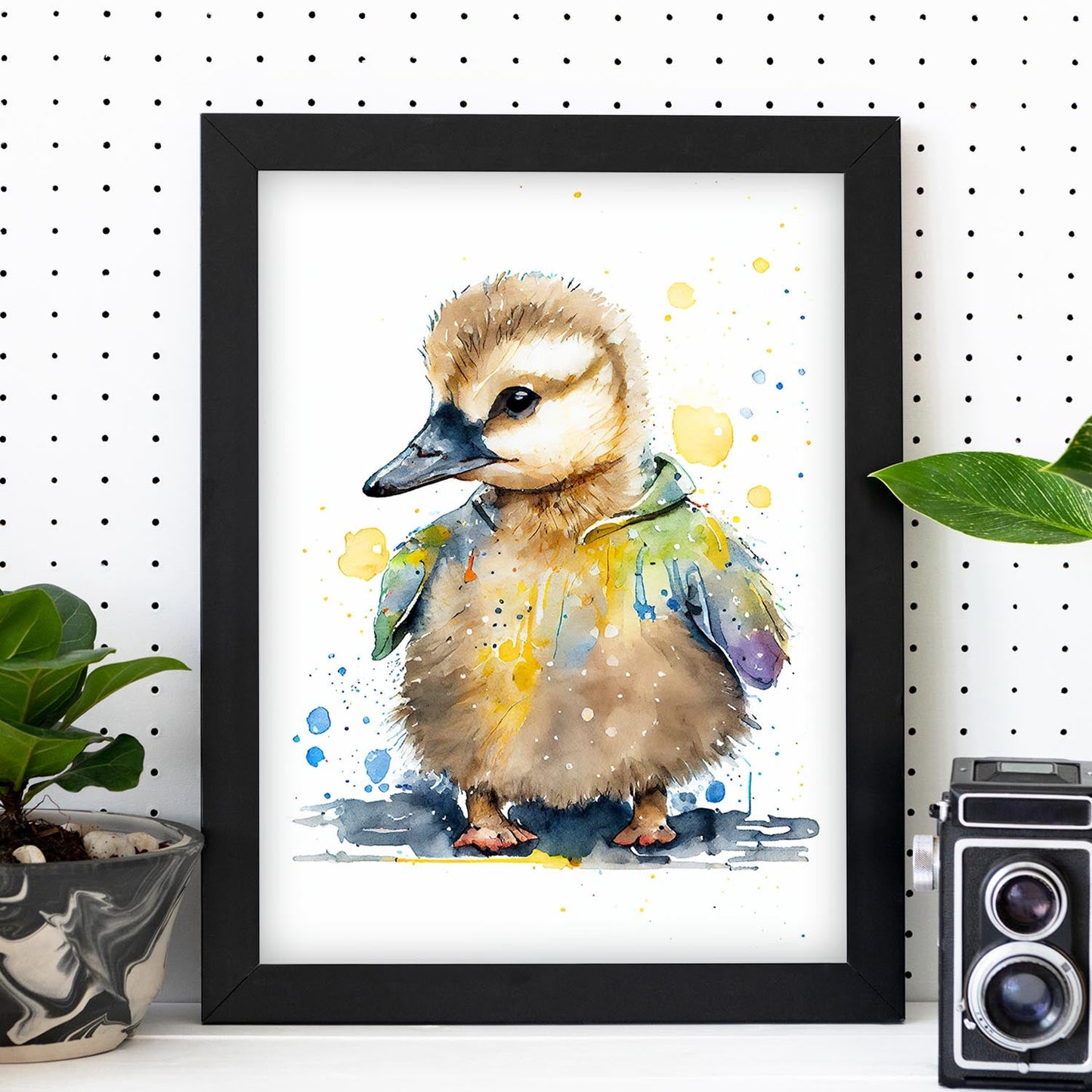 Nacnic Baby Gosling sobre fondo blanco sonriendo con SOM. Estampados de arte de pared estético para el diseño de dormitorio o sala de estar.-Artwork-Nacnic-Nacnic Estudio SL