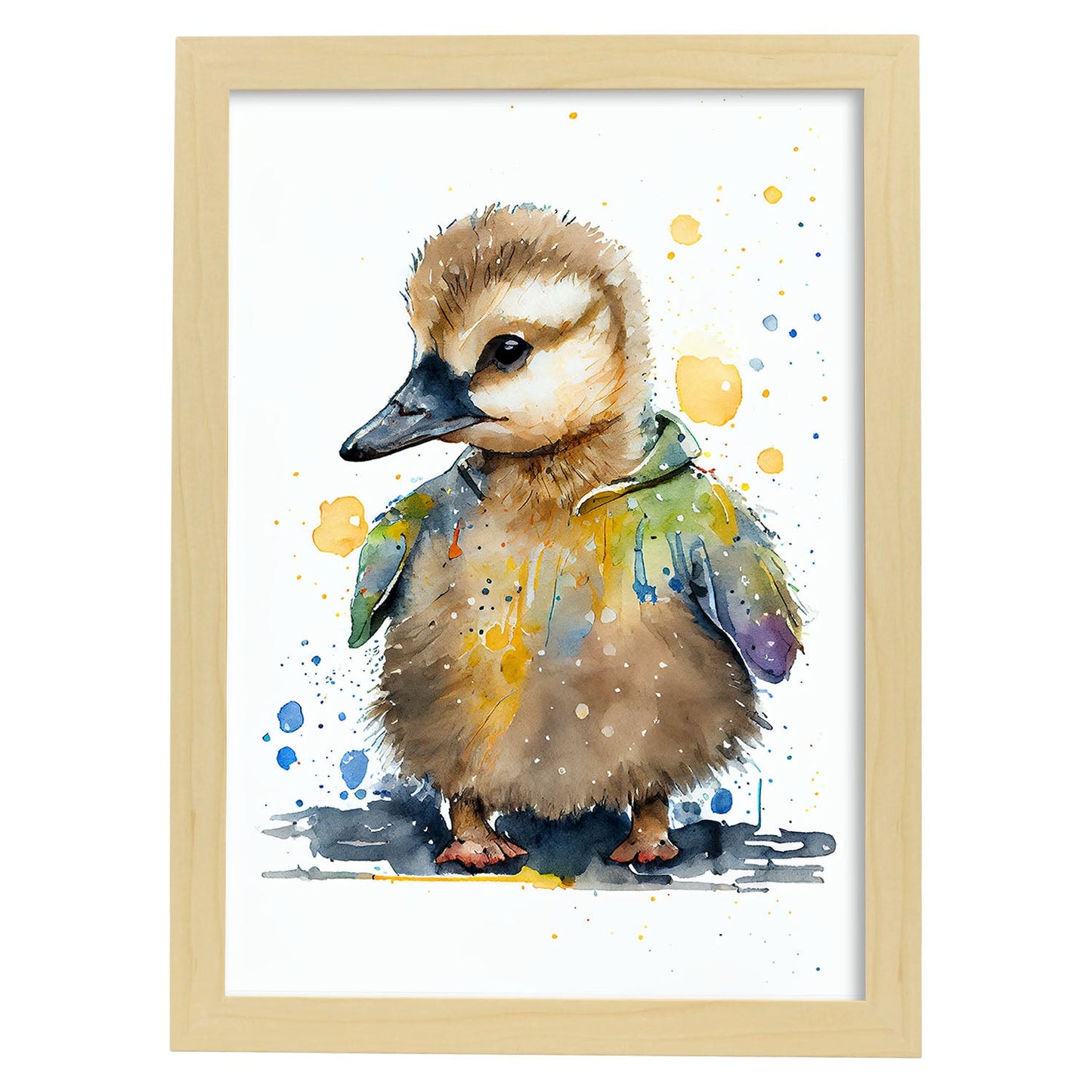 Nacnic Baby Gosling sobre fondo blanco sonriendo con SOM. Estampados de arte de pared estético para el diseño de dormitorio o sala de estar.-Artwork-Nacnic-A4-Marco Madera clara-Nacnic Estudio SL