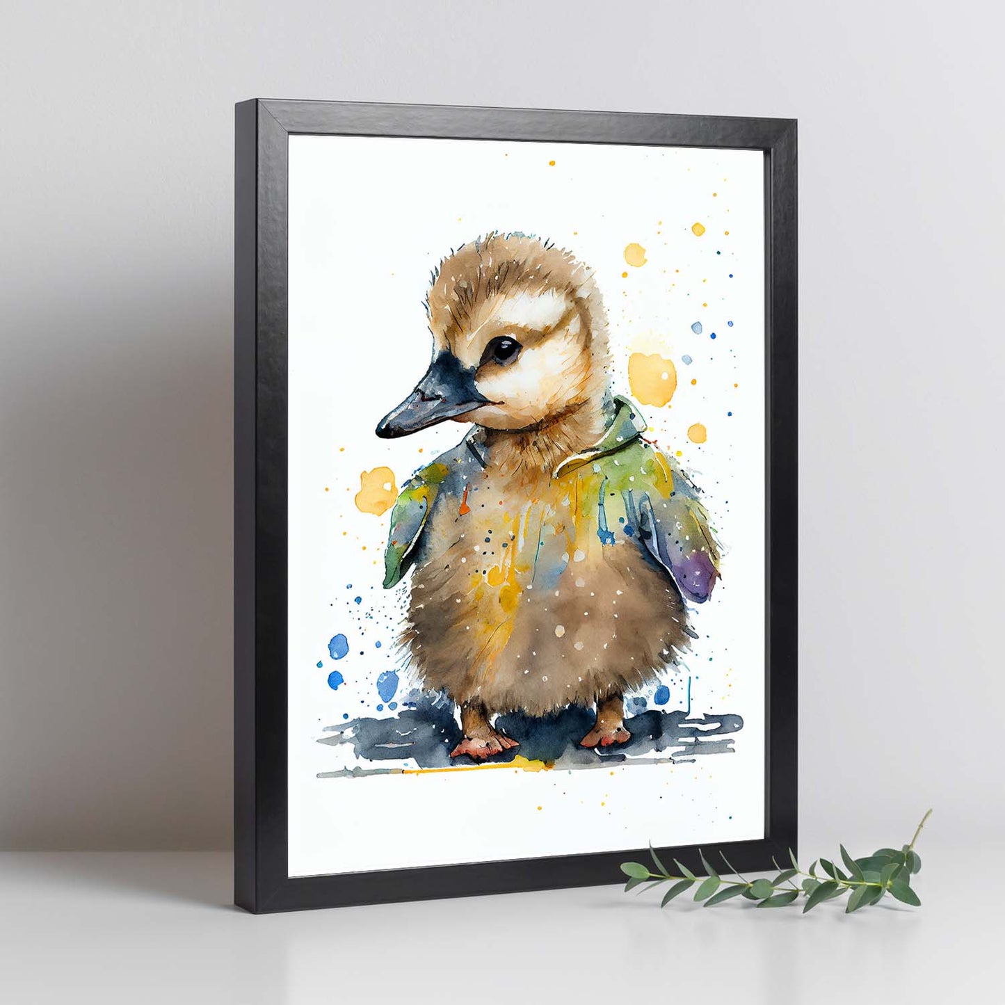 Nacnic Baby Gosling sobre fondo blanco sonriendo con SOM. Estampados de arte de pared estético para el diseño de dormitorio o sala de estar.-Artwork-Nacnic-Nacnic Estudio SL