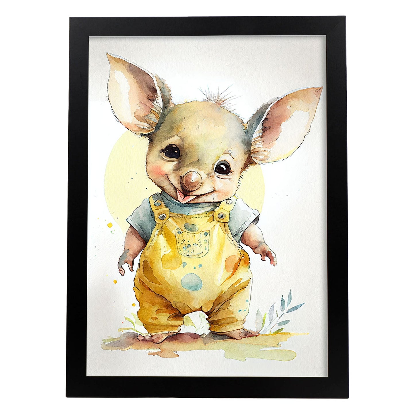 Nacnic Baby Joey sobre fondo blanco sonriendo con un poco de H. Estampados de arte de pared estético para el diseño de dormitorio o sala de estar.-Artwork-Nacnic-A4-Sin marco-Nacnic Estudio SL