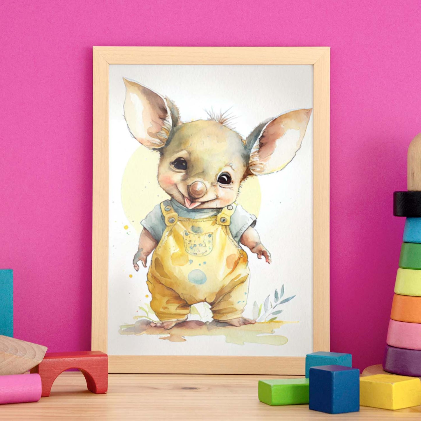 Nacnic Baby Joey sobre fondo blanco sonriendo con un poco de H. Estampados de arte de pared estético para el diseño de dormitorio o sala de estar.-Artwork-Nacnic-Nacnic Estudio SL