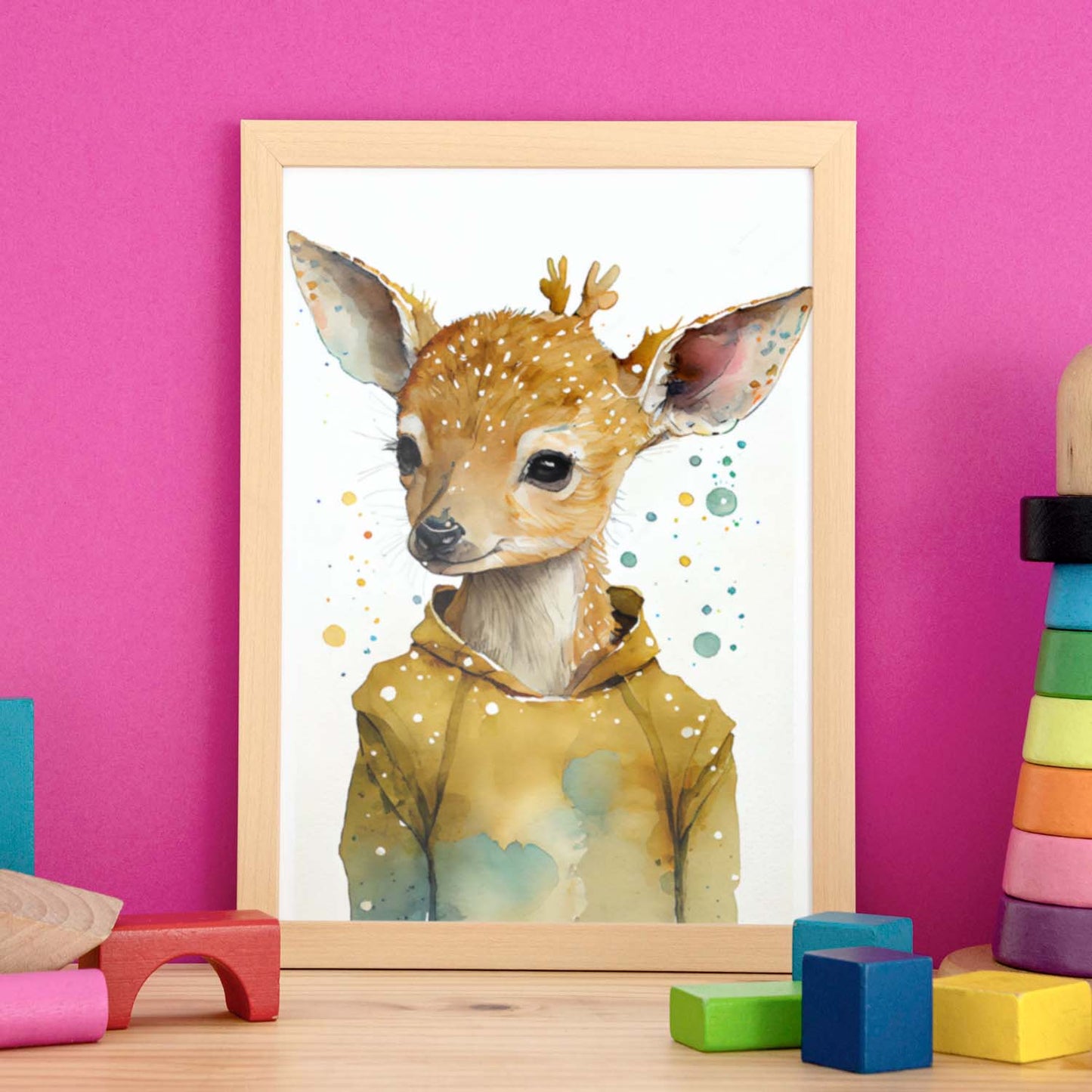 Nacnic Baby Seckel Fawn sobre fondo blanco sonriendo. Estampados de arte de pared estético para el diseño de dormitorio o sala de estar.-Artwork-Nacnic-Nacnic Estudio SL