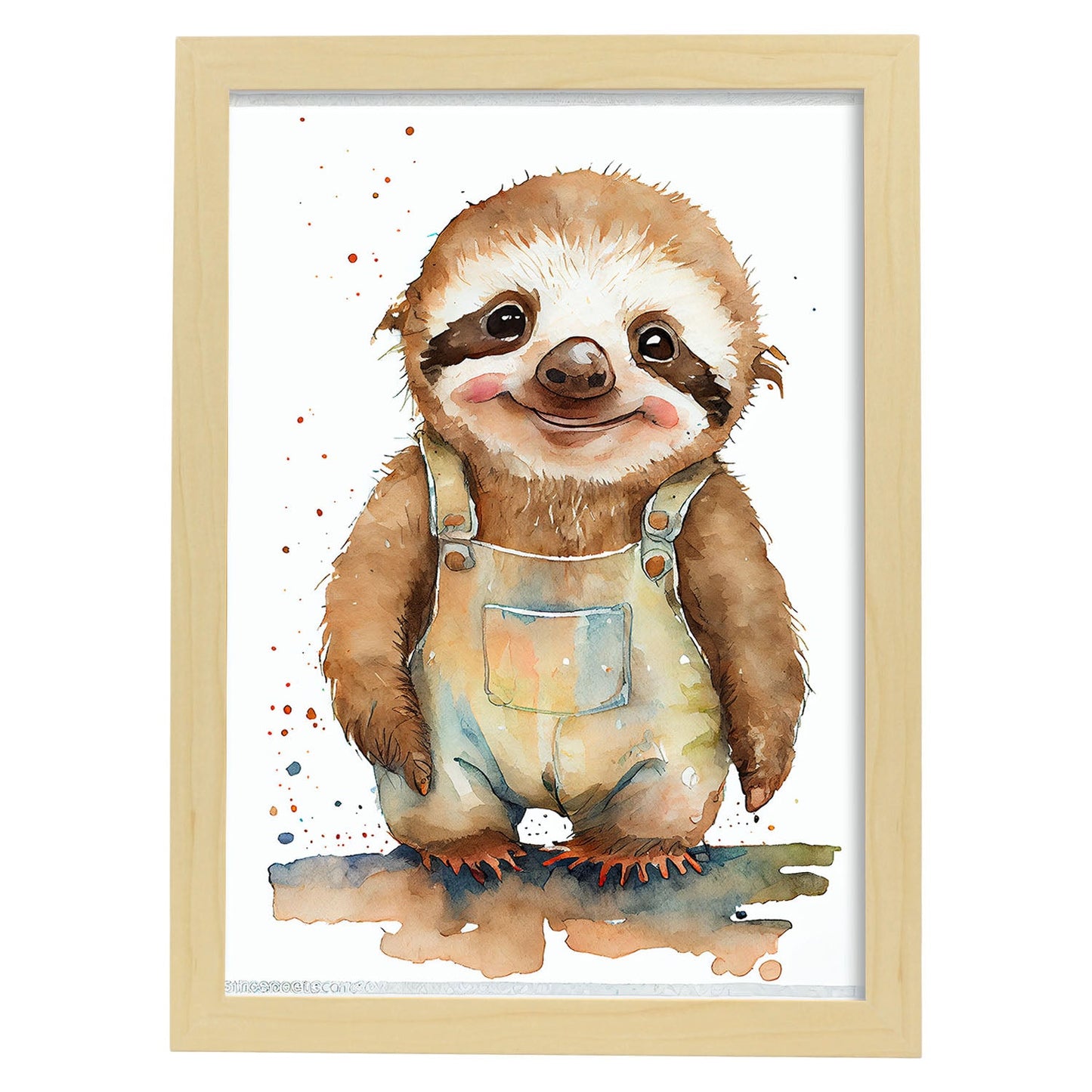 Nacnic Baby Sloth Baby sobre fondo blanco sonriendo. Estampados de arte de pared estético para el diseño de dormitorio o sala de estar.-Artwork-Nacnic-A4-Marco Madera clara-Nacnic Estudio SL