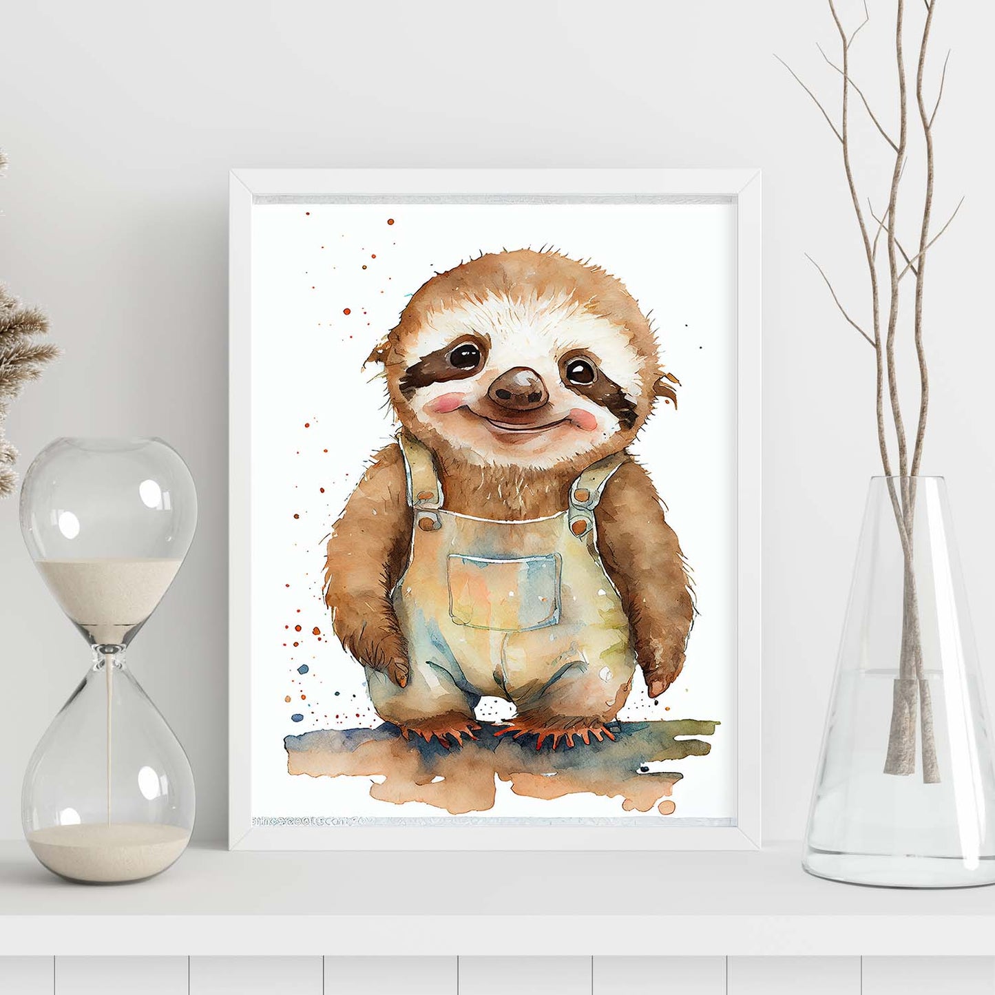 Nacnic Baby Sloth Baby sobre fondo blanco sonriendo. Estampados de arte de pared estético para el diseño de dormitorio o sala de estar.-Artwork-Nacnic-Nacnic Estudio SL