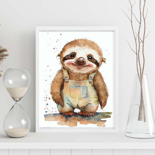 Nacnic Baby Sloth Baby sobre fondo blanco sonriendo. Estampados de arte de pared estético para el diseño de dormitorio o sala de estar.-Artwork-Nacnic-Nacnic Estudio SL