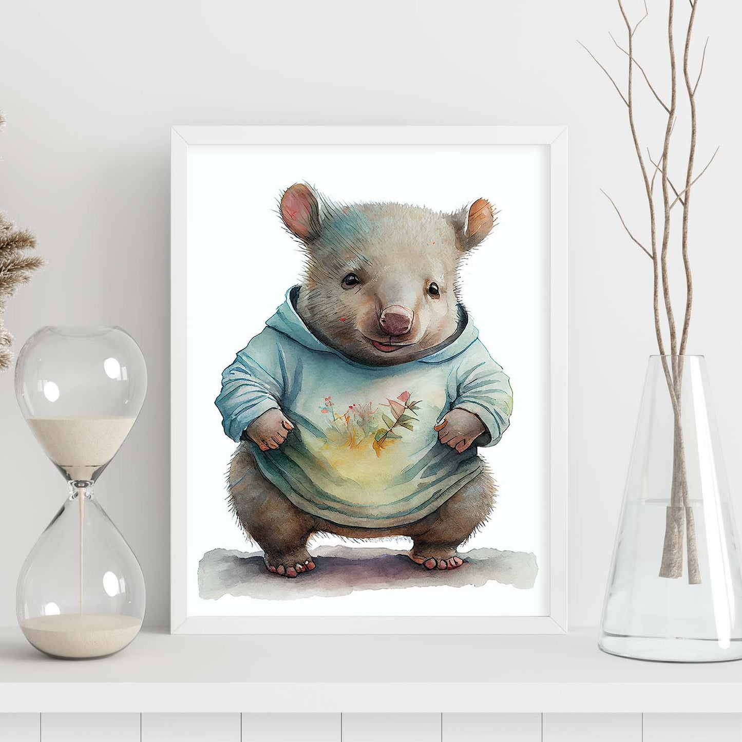 Nacnic baby wombat Joeys sobre fondo blanco sonriendo. Estampados de arte de pared estético para el diseño de dormitorio o sala de estar.-Artwork-Nacnic-Nacnic Estudio SL
