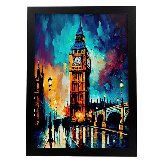 Nacnic Big Ben London Inglaterra Pintura al óleo Strokes co. Estampados de arte de pared estético para el diseño de dormitorio o sala de estar.-Artwork-Nacnic-A4-Sin marco-Nacnic Estudio SL