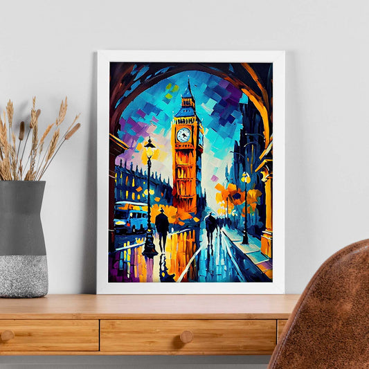 Nacnic Big Ben London Inglaterra Pintura al óleo Strokes co. Estampados de arte de pared estético para el diseño de dormitorio o sala de estar.-Artwork-Nacnic-Nacnic Estudio SL