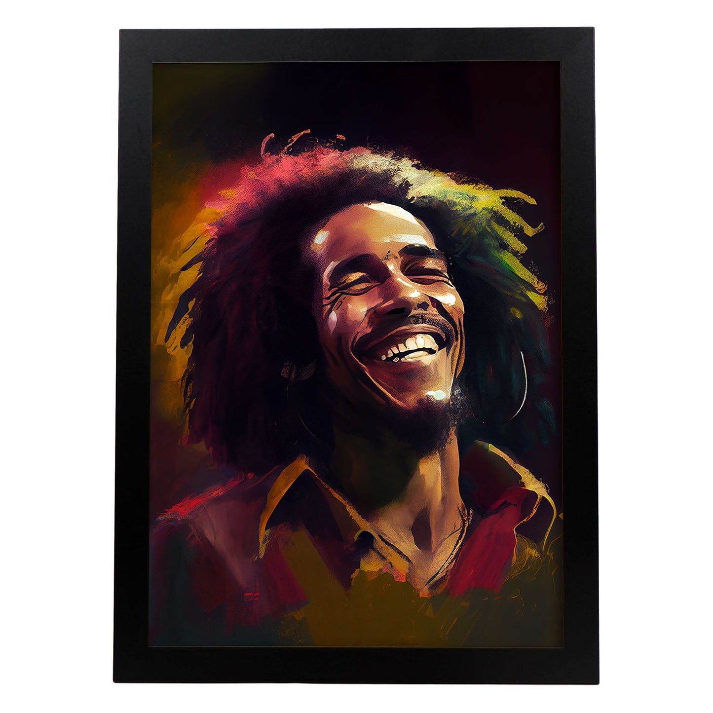 Nacnic Bob Marley sonriendo a la figura dinámica de estilo Pixar dibujando. Estampados de arte de pared estético para el diseño de dormitorio o sala de estar.-Artwork-Nacnic-A4-Sin marco-Nacnic Estudio SL