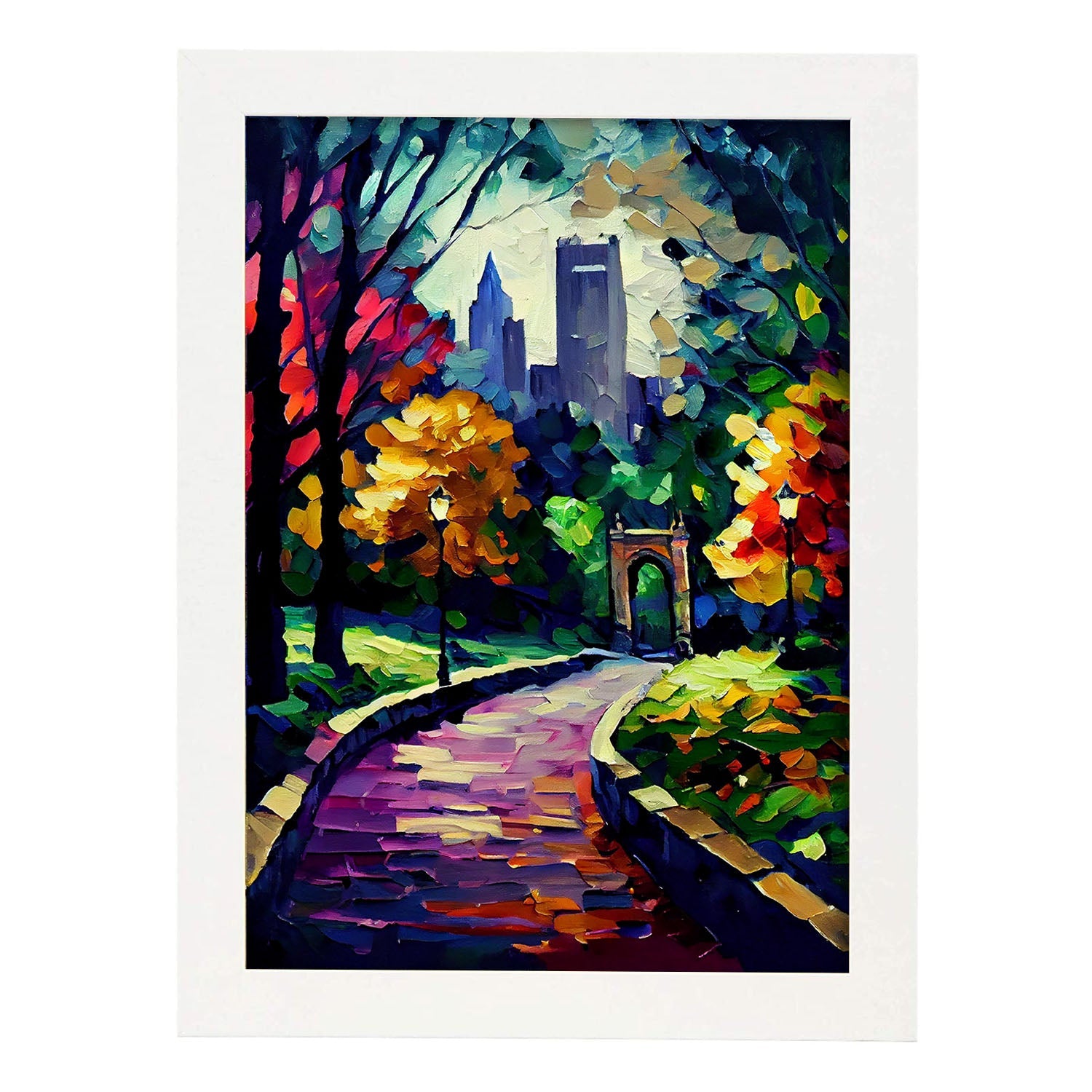 Nacnic Central Park NYC New York USA Pintura al óleo Str. Estampados de arte de pared estético para el diseño de dormitorio o sala de estar.-Artwork-Nacnic-A4-Marco Blanco-Nacnic Estudio SL