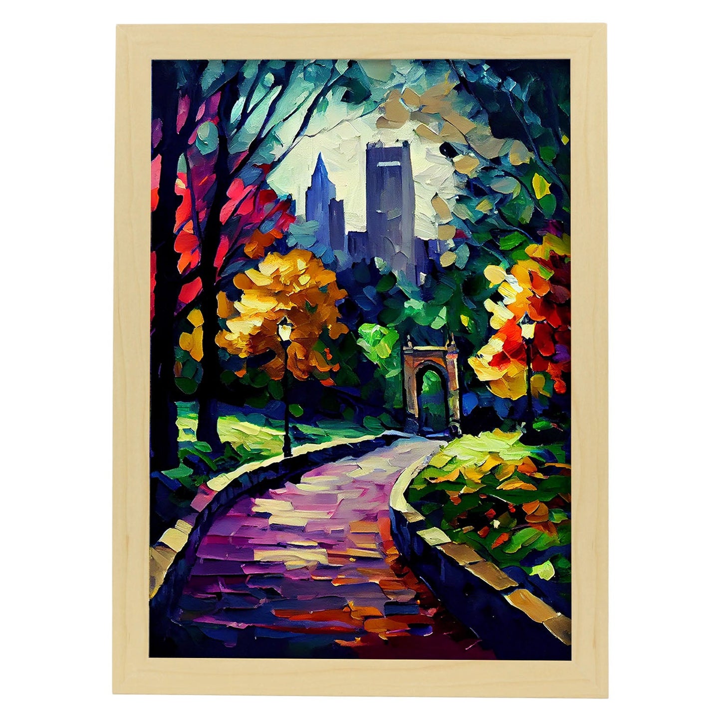 Nacnic Central Park NYC New York USA Pintura al óleo Str. Estampados de arte de pared estético para el diseño de dormitorio o sala de estar.-Artwork-Nacnic-A4-Marco Madera clara-Nacnic Estudio SL