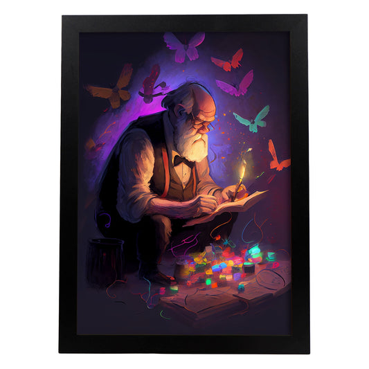 Nacnic Charles Darwin creando sus teorías Pixar Style Dyn. Estampados de arte de pared estético para el diseño de dormitorio o sala de estar.-Artwork-Nacnic-A4-Sin marco-Nacnic Estudio SL