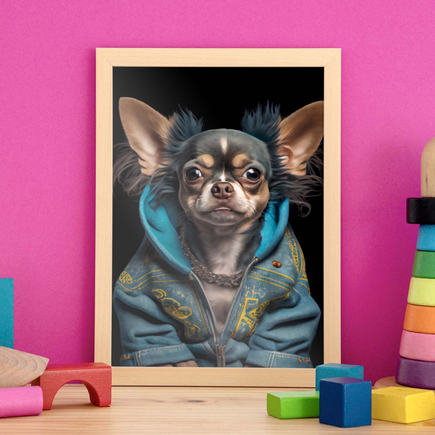 Nacnic Chihuahua se vistió con ropa humana. Estampados de arte de pared estético para el diseño de dormitorio o sala de estar.-Artwork-Nacnic-Nacnic Estudio SL