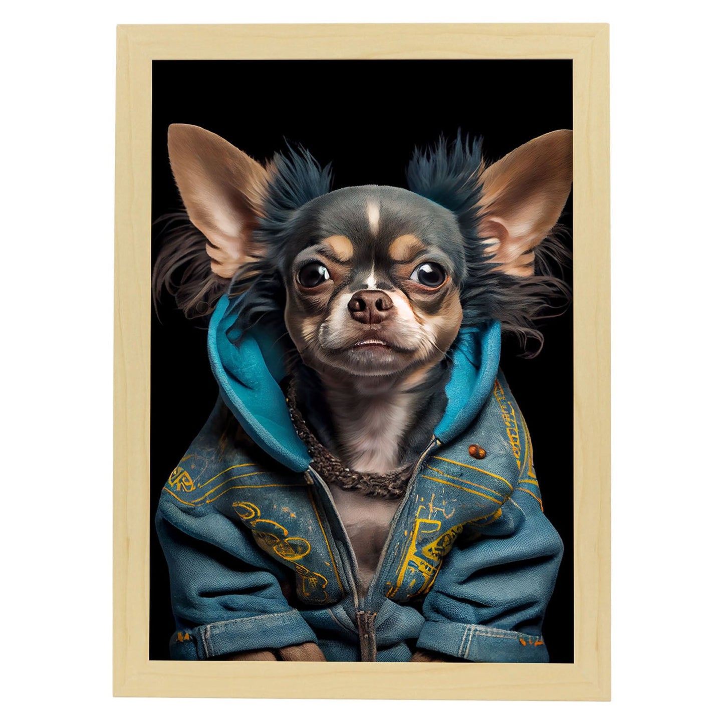 Nacnic Chihuahua se vistió con ropa humana. Estampados de arte de pared estético para el diseño de dormitorio o sala de estar.-Artwork-Nacnic-A4-Marco Madera clara-Nacnic Estudio SL