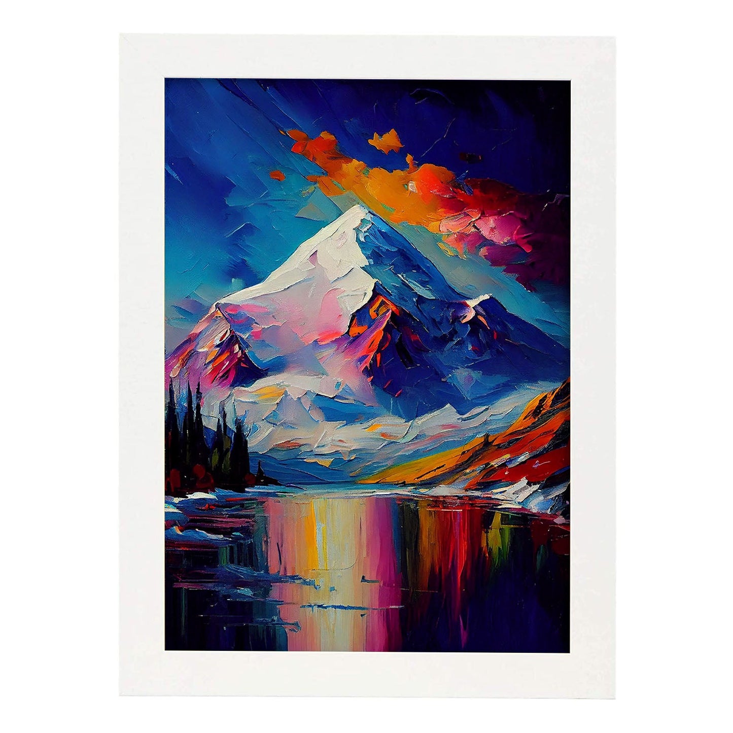 Nacnic Cho Oyu Pintura al óleo Strokes Colorfuly Happy c. Estampados de arte de pared estético para el diseño de dormitorio o sala de estar.-Artwork-Nacnic-A4-Marco Blanco-Nacnic Estudio SL