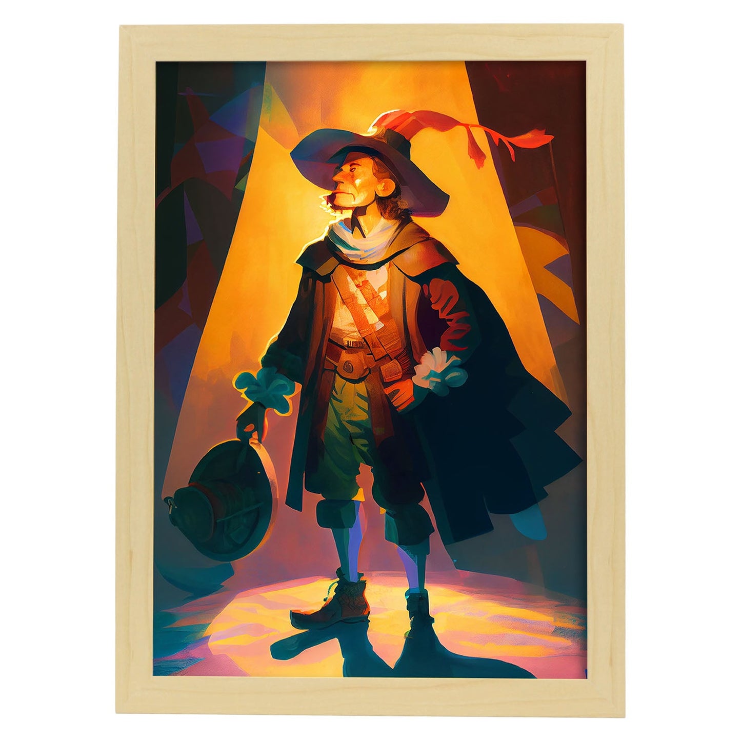 Nacnic Christopher Columbus descubriendo el estilo de América Pixar. Estampados de arte de pared estético para el diseño de dormitorio o sala de estar.-Artwork-Nacnic-A4-Marco Madera clara-Nacnic Estudio SL