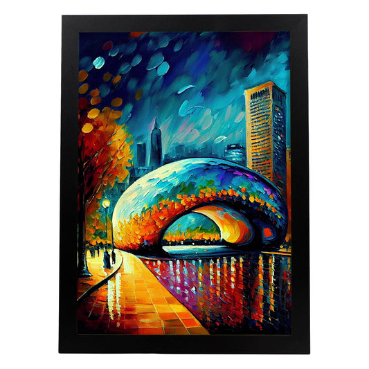 Nacnic Cloud Gate Chicago Illinois USA Pintura al óleo s. Estampados de arte de pared estético para el diseño de dormitorio o sala de estar.-Artwork-Nacnic-A4-Sin marco-Nacnic Estudio SL