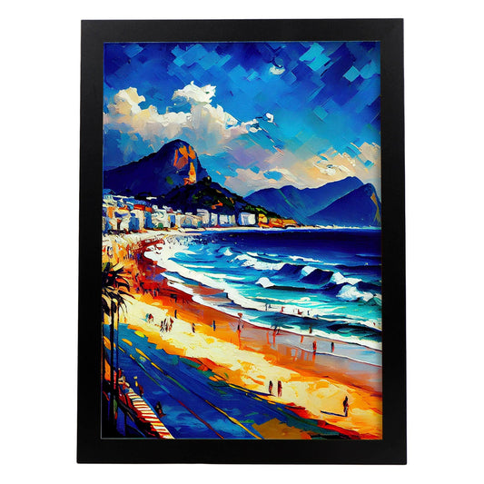 Nacnic Copacabana Beach Río de Janeiro Brasil Pintura al óleo. Estampados de arte de pared estético para el diseño de dormitorio o sala de estar.-Artwork-Nacnic-A4-Sin marco-Nacnic Estudio SL