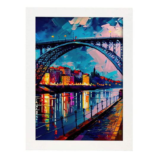 Nacnic Dom Luis Puente Porto Portugal Pintura al óleo Pincel st. Estampados de arte de pared estético para el diseño de dormitorio o sala de estar.-Artwork-Nacnic-A4-Marco Blanco-Nacnic Estudio SL