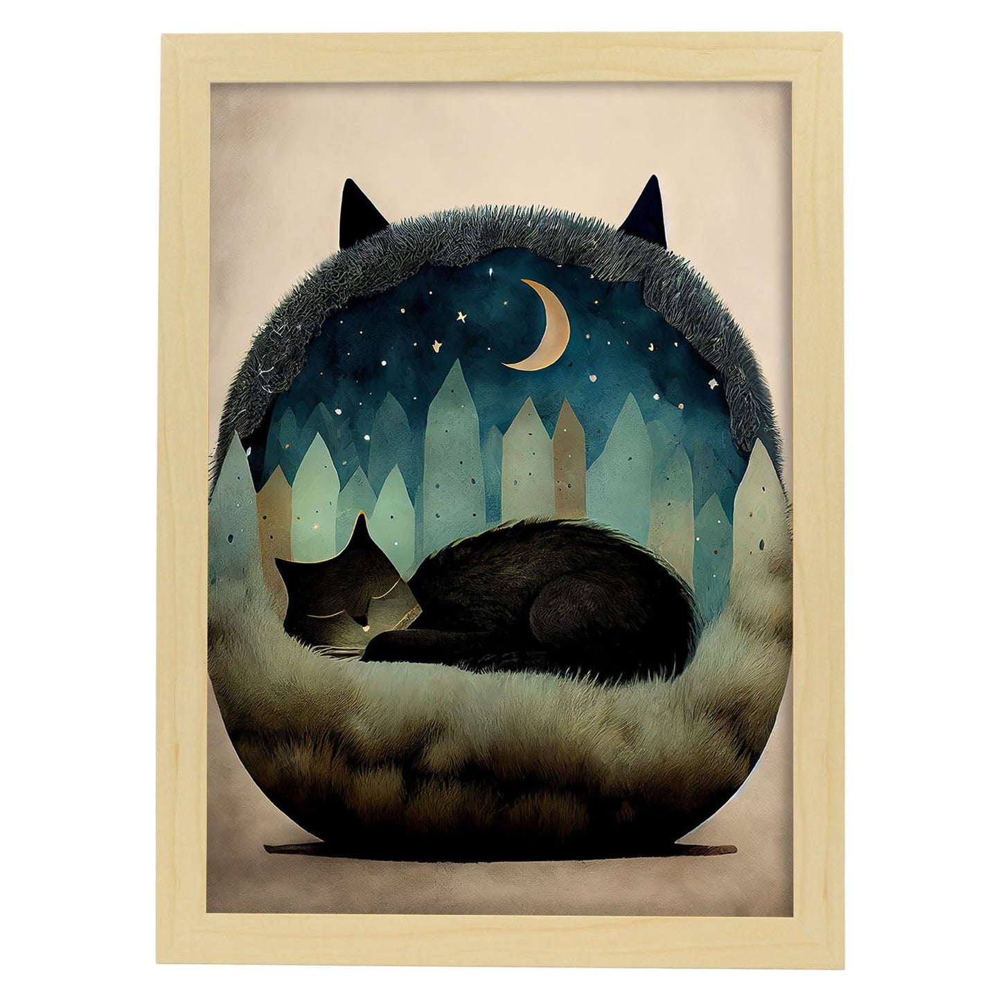 Nacnic Dreing Dreing Fluffy Cat Precisionism Style Whim. Estampados de arte de pared estético para el diseño de dormitorio o sala de estar.-Artwork-Nacnic-A4-Marco Madera clara-Nacnic Estudio SL