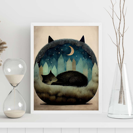Nacnic Dreing Dreing Fluffy Cat Precisionism Style Whim. Estampados de arte de pared estético para el diseño de dormitorio o sala de estar.-Artwork-Nacnic-Nacnic Estudio SL