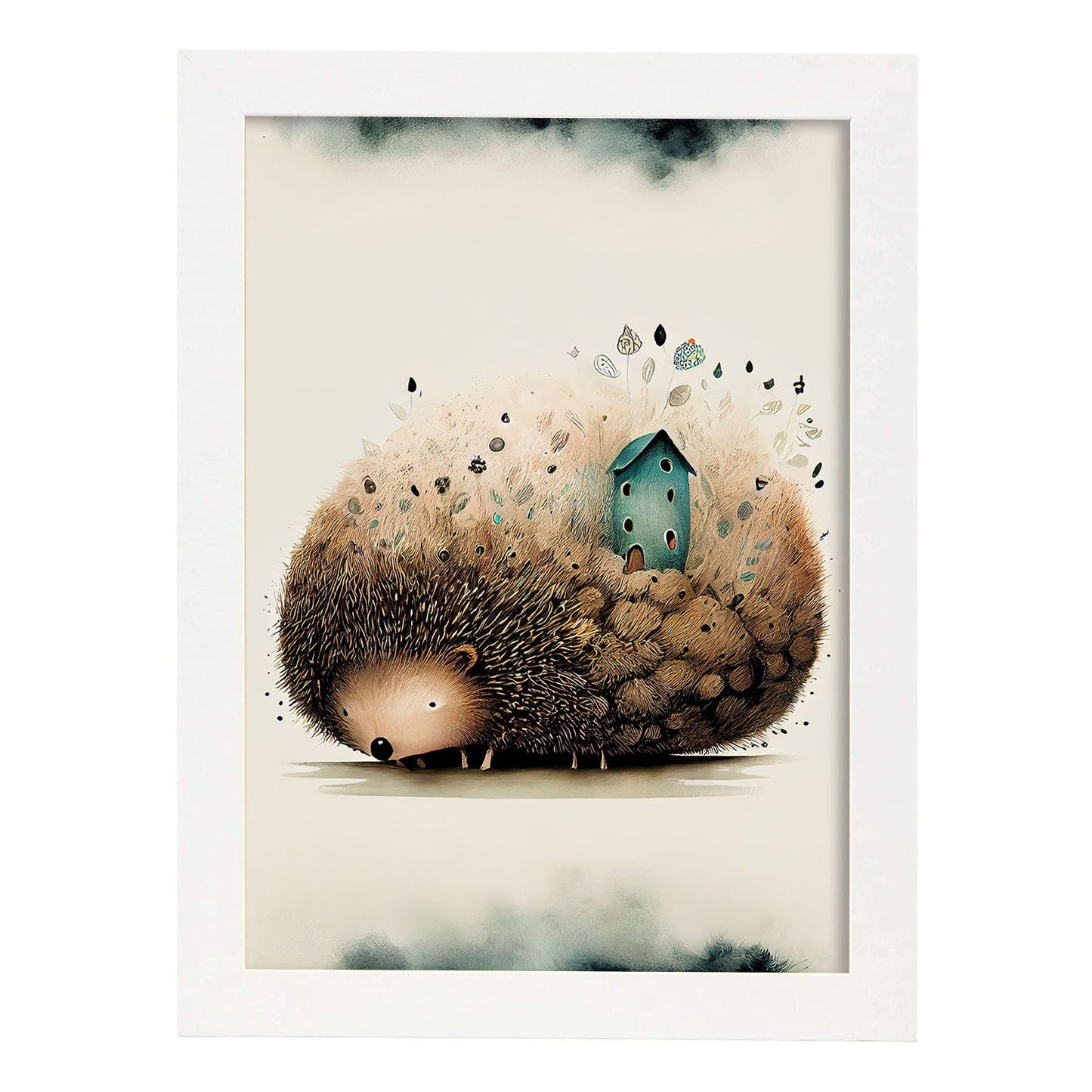 Nacnic Dreing Dreing Fluffy Hedgehog Precisionism Style. Estampados de arte de pared estético para el diseño de dormitorio o sala de estar.-Artwork-Nacnic-A4-Marco Blanco-Nacnic Estudio SL