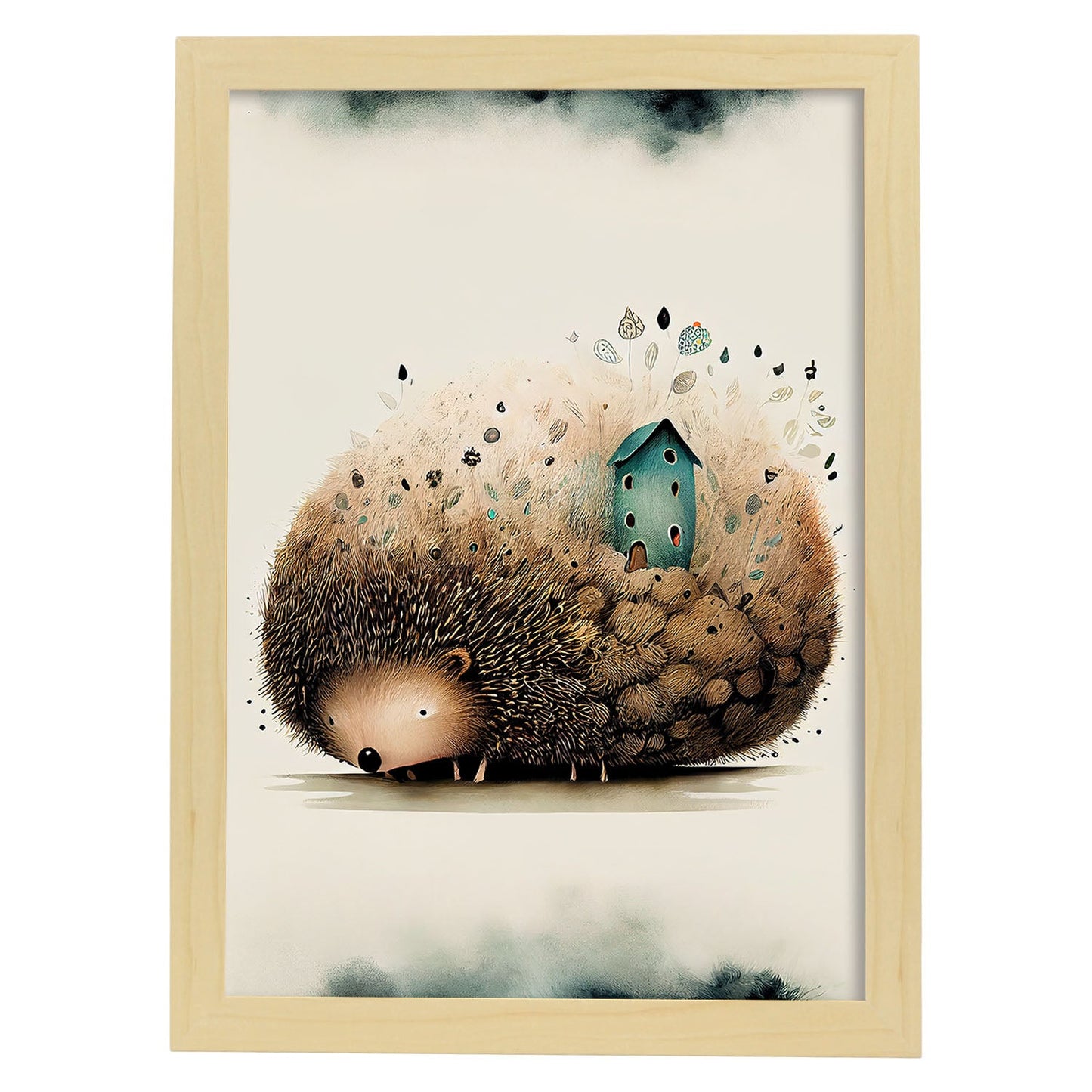 Nacnic Dreing Dreing Fluffy Hedgehog Precisionism Style. Estampados de arte de pared estético para el diseño de dormitorio o sala de estar.-Artwork-Nacnic-A4-Marco Madera clara-Nacnic Estudio SL