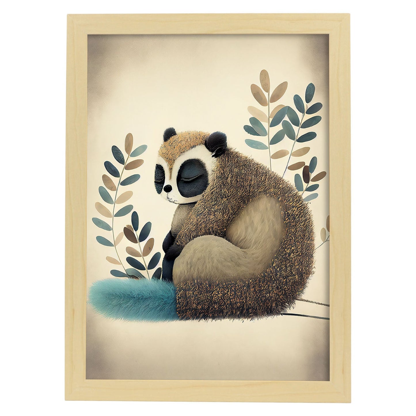Nacnic Dreing Dreing Fluffy Lemur Precisionism Style. Estampados de arte de pared estético para el diseño de dormitorio o sala de estar.-Artwork-Nacnic-A4-Marco Madera clara-Nacnic Estudio SL