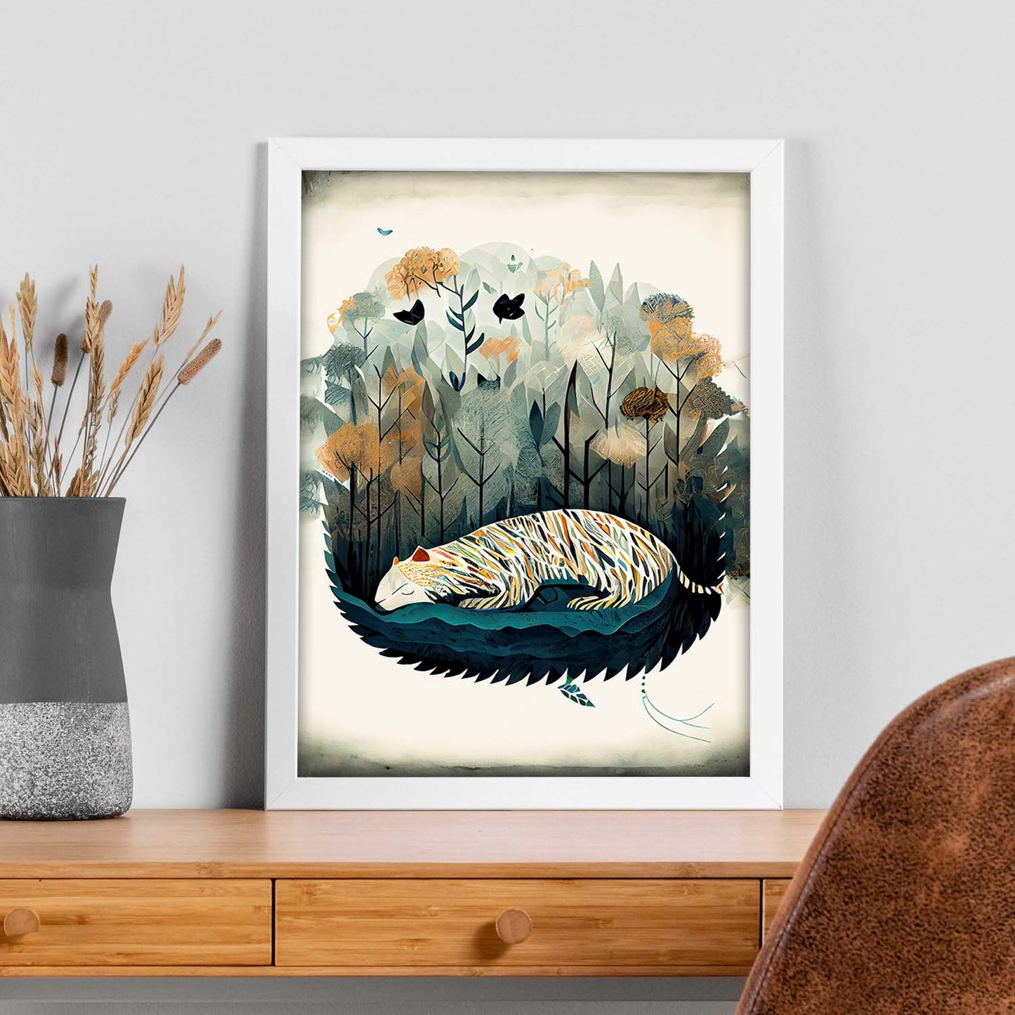 Nacnic Dreing Dreing Fluffy Tiger Precisionism Style. Estampados de arte de pared estético para el diseño de dormitorio o sala de estar.-Artwork-Nacnic-Nacnic Estudio SL