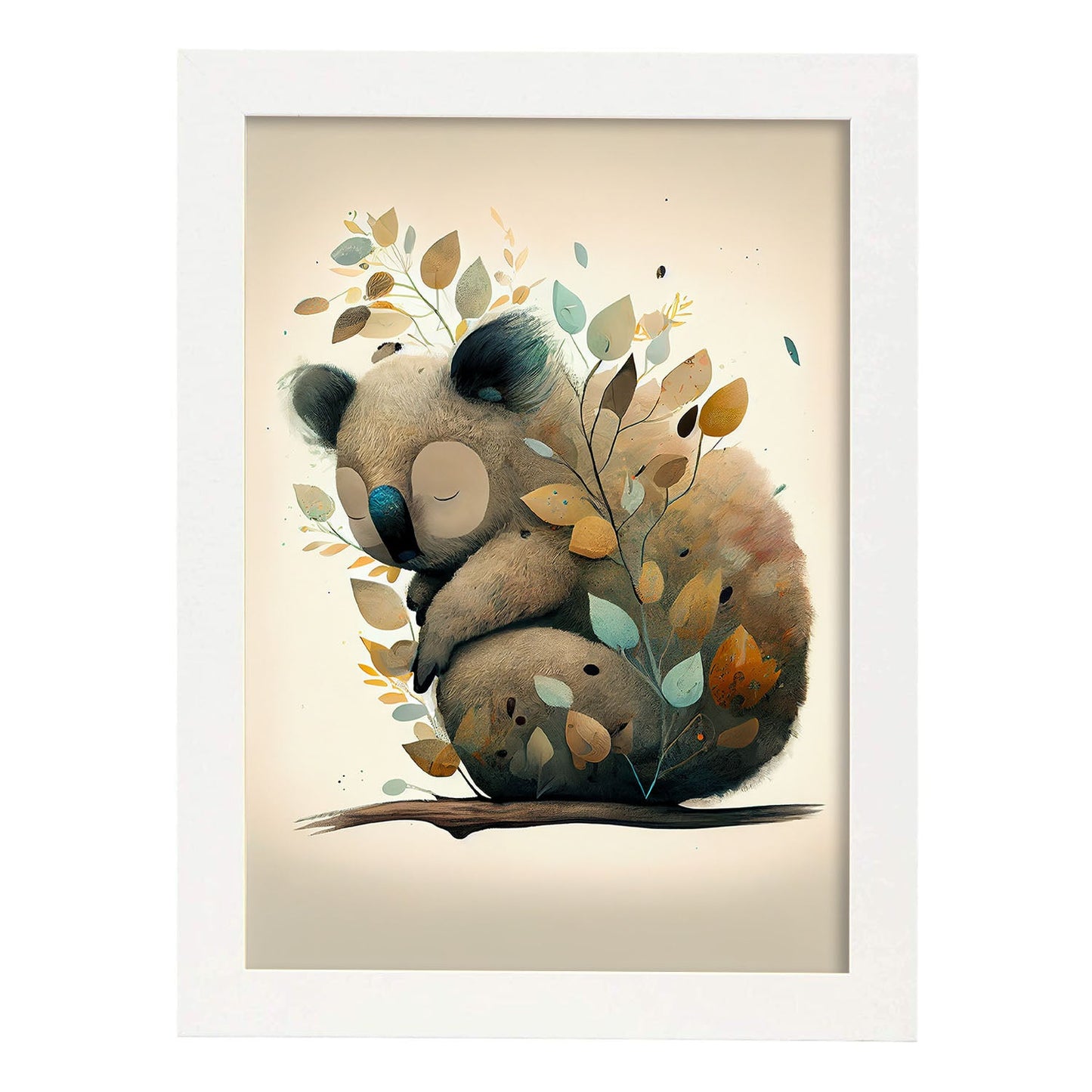 Nacnic Dreing Fluffy Koala Precisionism Style. Estampados de arte de pared estético para el diseño de dormitorio o sala de estar.-Artwork-Nacnic-A4-Marco Blanco-Nacnic Estudio SL