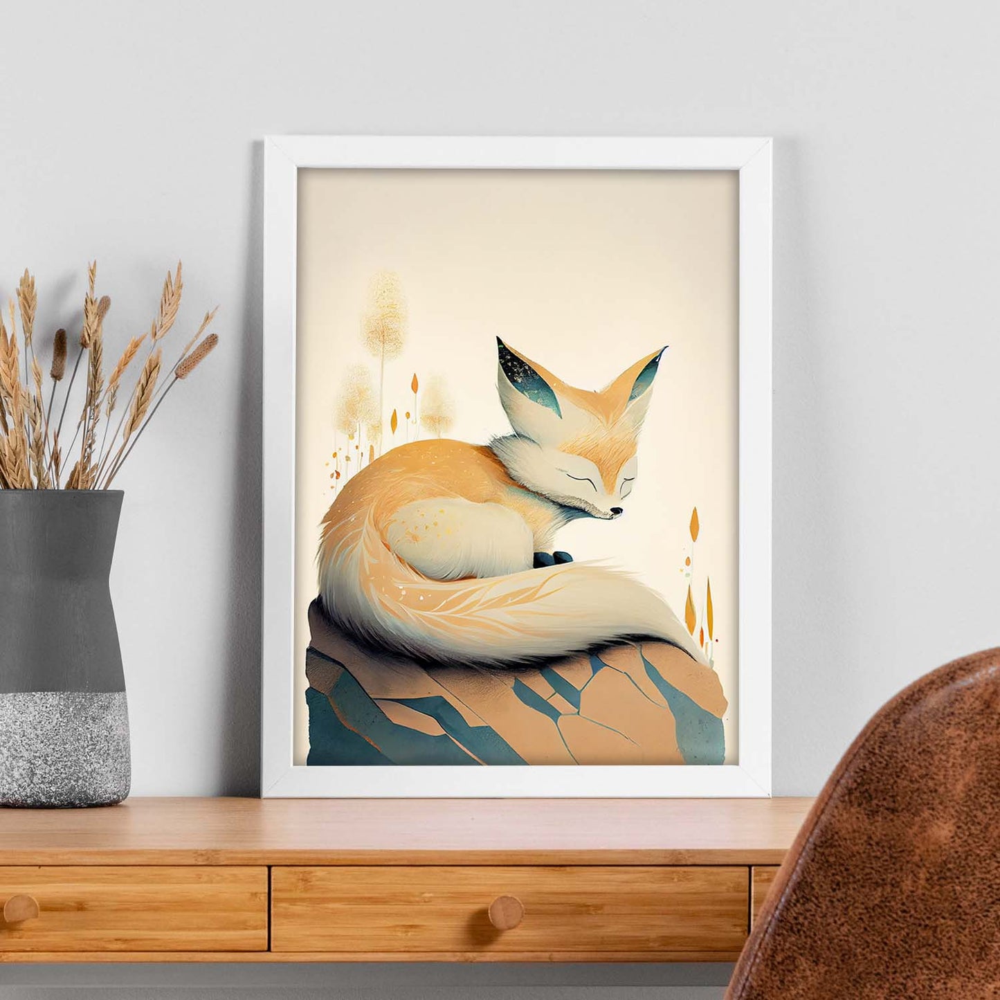 Nacnic duermiendo esponjoso fennec zorro precisionismo. Estampados de arte de pared estético para el diseño de dormitorio o sala de estar.-Artwork-Nacnic-Nacnic Estudio SL