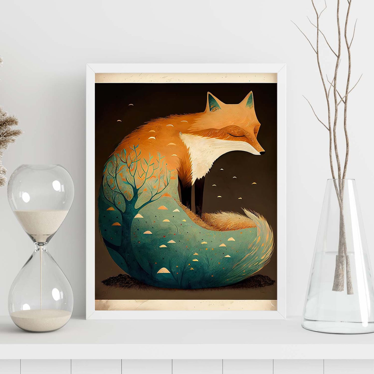Nacnic Durming Fluffy Fox Precisionism Style Whim. Estampados de arte de pared estético para el diseño de dormitorio o sala de estar.-Artwork-Nacnic-Nacnic Estudio SL