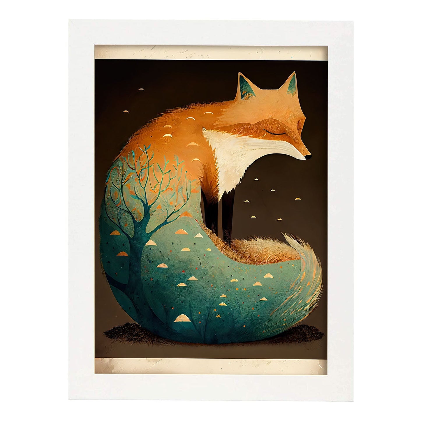 Nacnic Durming Fluffy Fox Precisionism Style Whim. Estampados de arte de pared estético para el diseño de dormitorio o sala de estar.-Artwork-Nacnic-A4-Marco Blanco-Nacnic Estudio SL