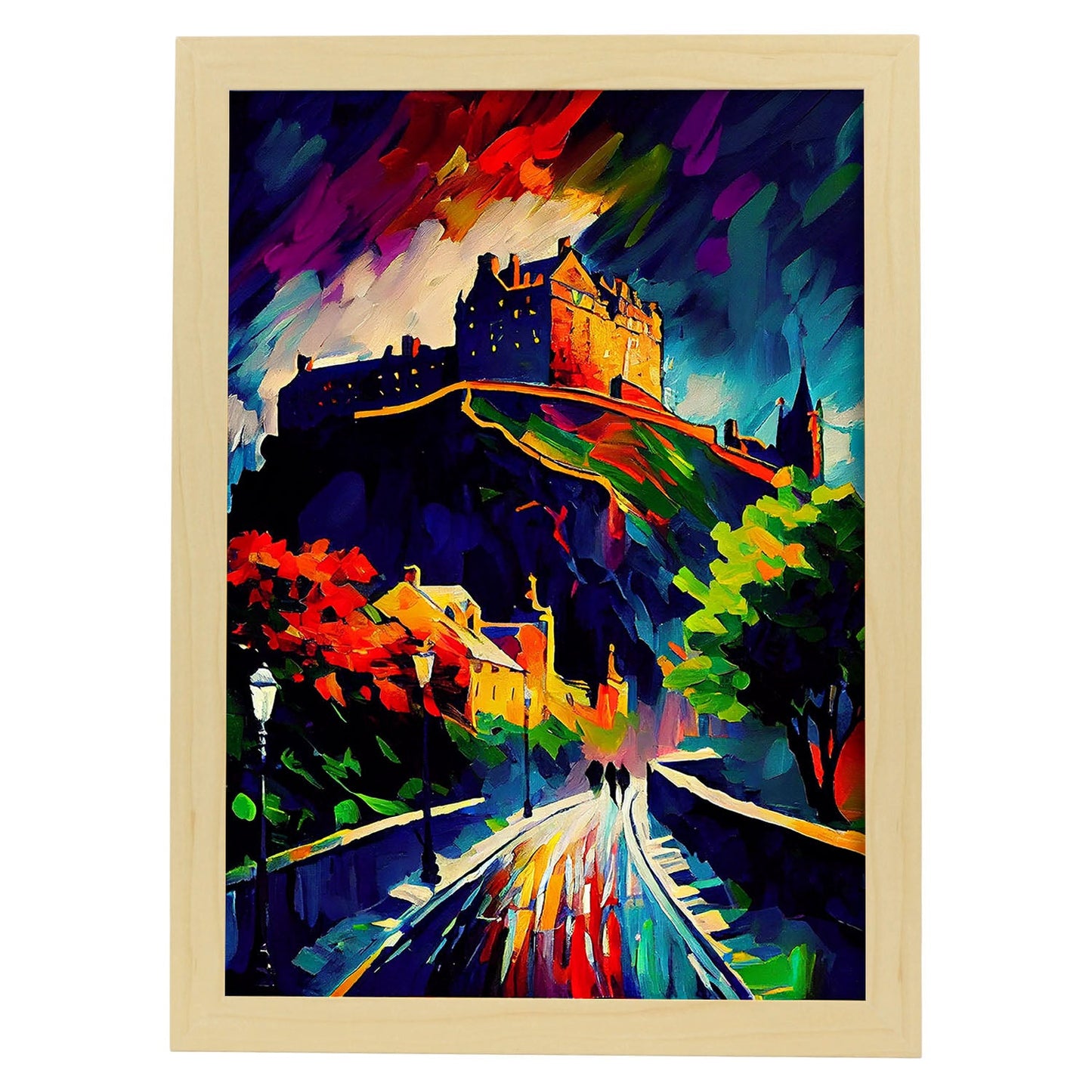 Nacnic Edimburgo Castillo Edimburgo Escocia Pintura al óleo Bru. Estampados de arte de pared estético para el diseño de dormitorio o sala de estar.-Artwork-Nacnic-A4-Marco Madera clara-Nacnic Estudio SL