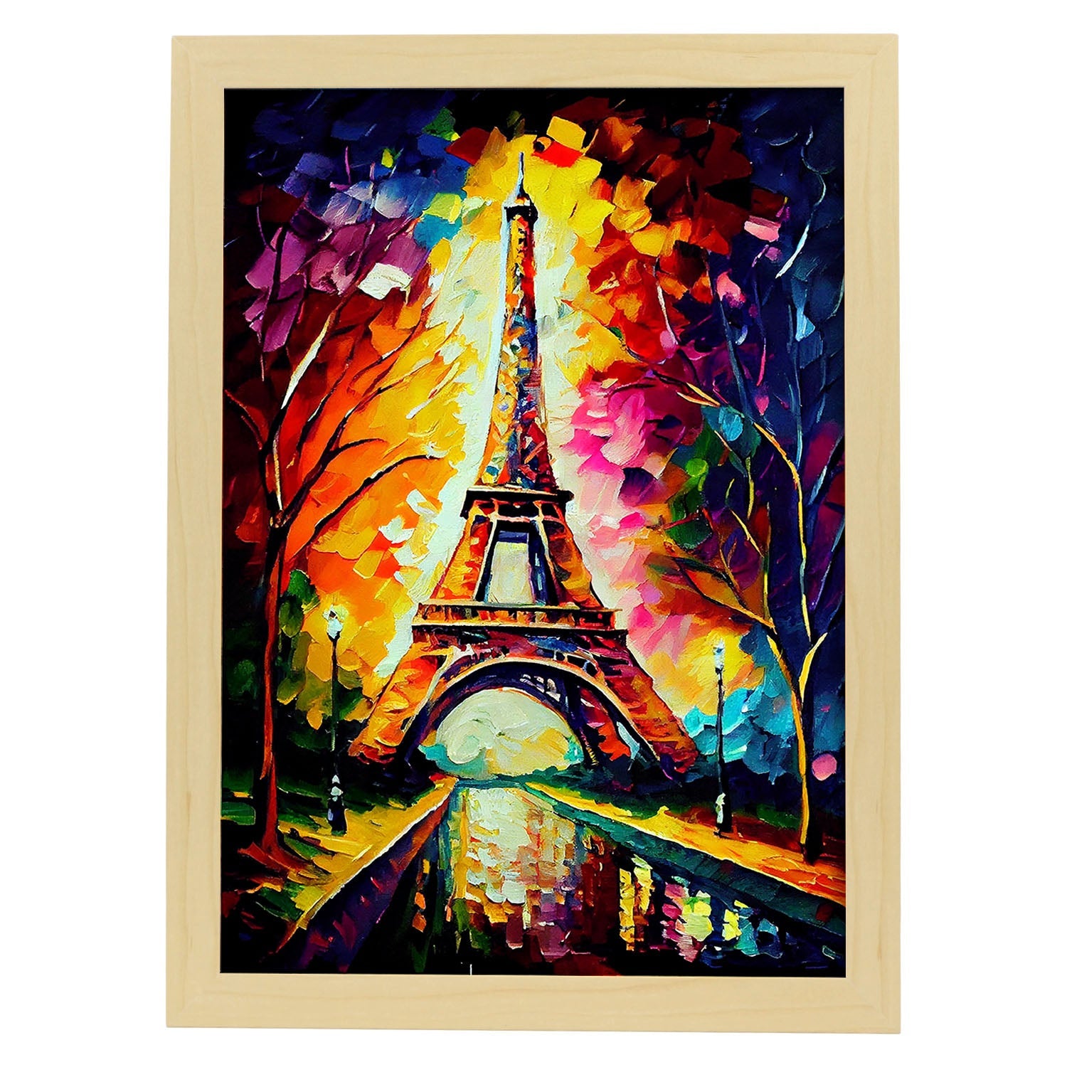 Nacnic Eiffel Tower Paris Francia Pintura al óleo de pinceladas. Estampados de arte de pared estético para el diseño de dormitorio o sala de estar.-Artwork-Nacnic-A4-Marco Madera clara-Nacnic Estudio SL