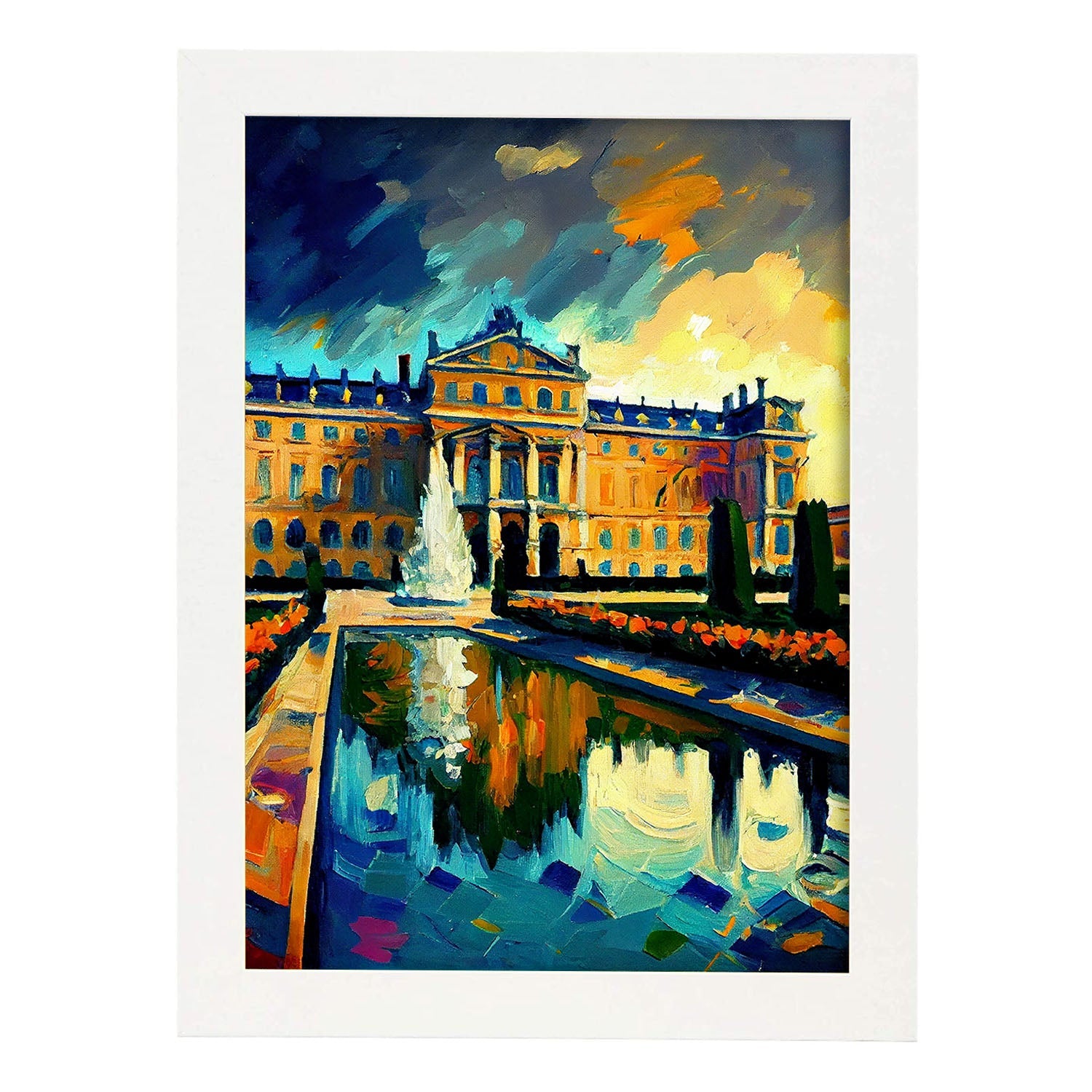 Nacnic El palacio de Versalles Versalles Francia Pintura al óleo. Estampados de arte de pared estético para el diseño de dormitorio o sala de estar.-Artwork-Nacnic-A4-Marco Blanco-Nacnic Estudio SL