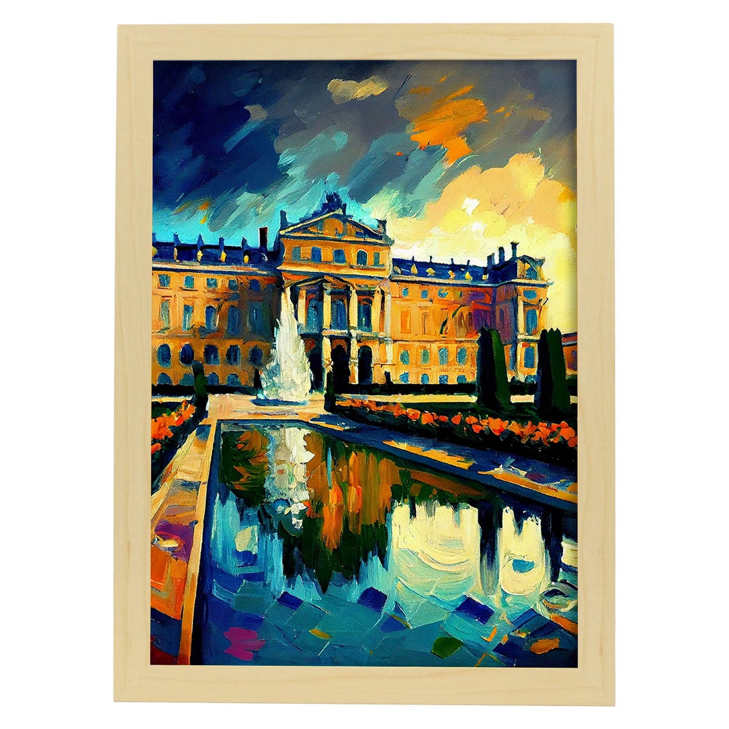 Nacnic El palacio de Versalles Versalles Francia Pintura al óleo. Estampados de arte de pared estético para el diseño de dormitorio o sala de estar.-Artwork-Nacnic-A4-Marco Madera clara-Nacnic Estudio SL