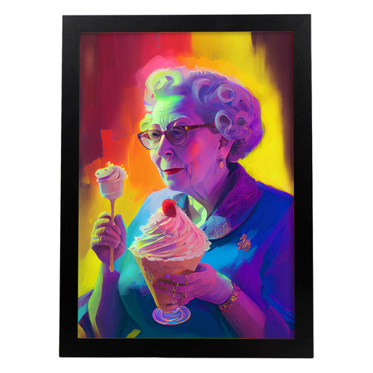 Nacnic Elizabeth II comiendo helado Pixar estilo dinámico FI. Estampados de arte de pared estético para el diseño de dormitorio o sala de estar.-Artwork-Nacnic-A4-Sin marco-Nacnic Estudio SL