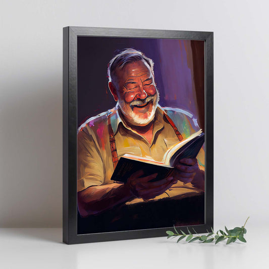 Nacnic Ernest Hemingway riendo y leyendo un libro Pixar s. Estampados de arte de pared estético para el diseño de dormitorio o sala de estar.-Artwork-Nacnic-Nacnic Estudio SL