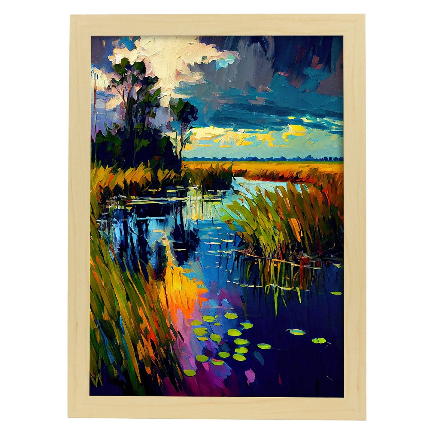 Nacnic Everglades Parque Nacional Florida USA Pintura al óleo Br. Estampados de arte de pared estético para el diseño de dormitorio o sala de estar.-Artwork-Nacnic-A4-Marco Madera clara-Nacnic Estudio SL