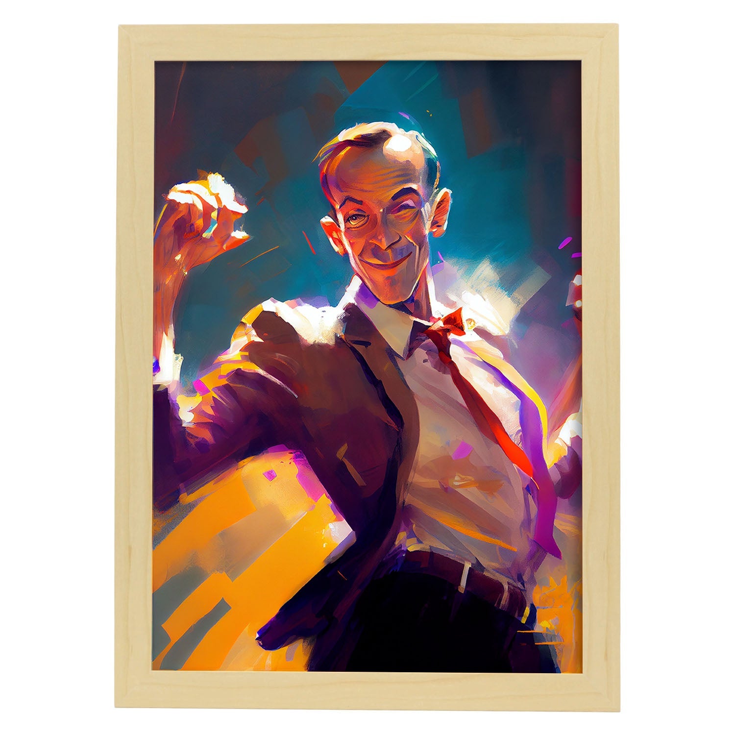 Nacnic Fred Astaire Dancing Pixar Style Dynamic Figura Dibujado. Estampados de arte de pared estético para el diseño de dormitorio o sala de estar.-Artwork-Nacnic-A4-Marco Madera clara-Nacnic Estudio SL