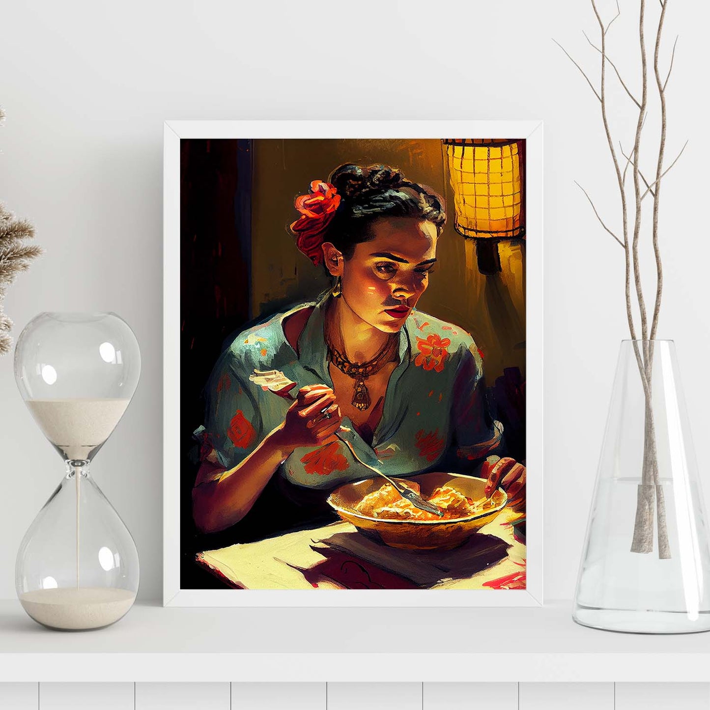 Nacnic frida kahlo comiendo arroz pixar estilo dinámico figura d. Estampados de arte de pared estético para el diseño de dormitorio o sala de estar.-Artwork-Nacnic-Nacnic Estudio SL