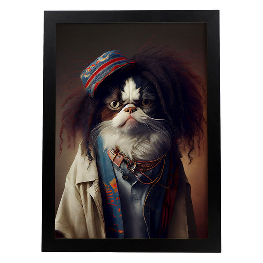 Nacnic, un gato, barbilla japonesa vestida con tela humana. Estampados de arte de pared estético para el diseño de dormitorio o sala de estar.-Artwork-Nacnic-A4-Sin marco-Nacnic Estudio SL