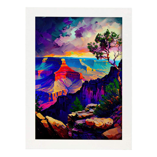 Nacnic Grand Canyon Arizona USA Pintura al óleo de pinceladas. Estampados de arte de pared estético para el diseño de dormitorio o sala de estar.-Artwork-Nacnic-A4-Marco Blanco-Nacnic Estudio SL
