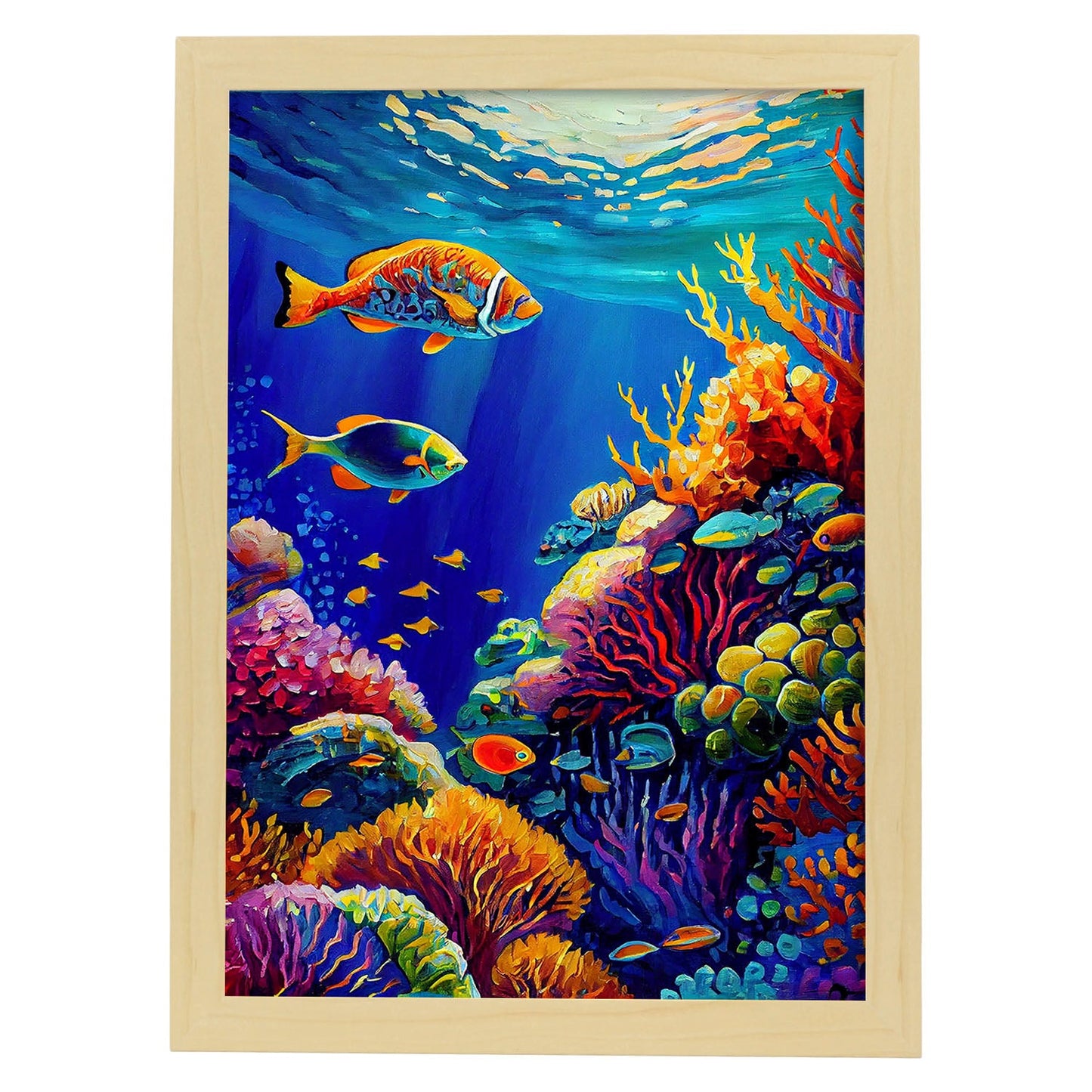 Nacnic Great Barrera Reef Queensland Australia Pintura al óleo. Estampados de arte de pared estético para el diseño de dormitorio o sala de estar.-Artwork-Nacnic-A4-Marco Madera clara-Nacnic Estudio SL