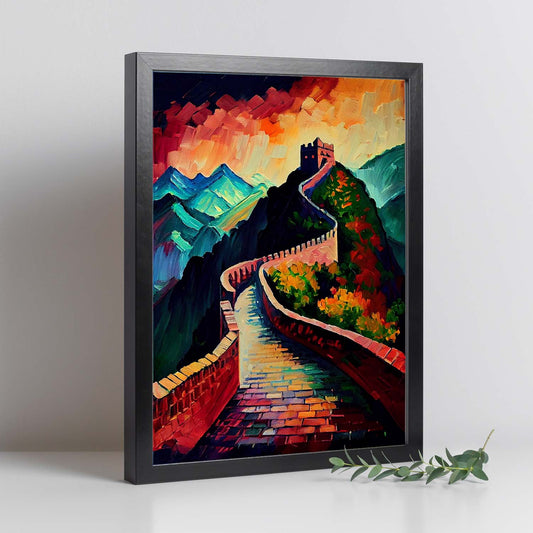 Nacnic Great Wall of China China Pintura al óleo de pinceladas. Estampados de arte de pared estético para el diseño de dormitorio o sala de estar.-Artwork-Nacnic-Nacnic Estudio SL