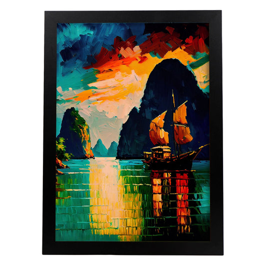 Nacnic Ha Long Bay Quang Ninh Provincia Vietnam Pintura al óleo. Estampados de arte de pared estético para el diseño de dormitorio o sala de estar.-Artwork-Nacnic-A4-Sin marco-Nacnic Estudio SL