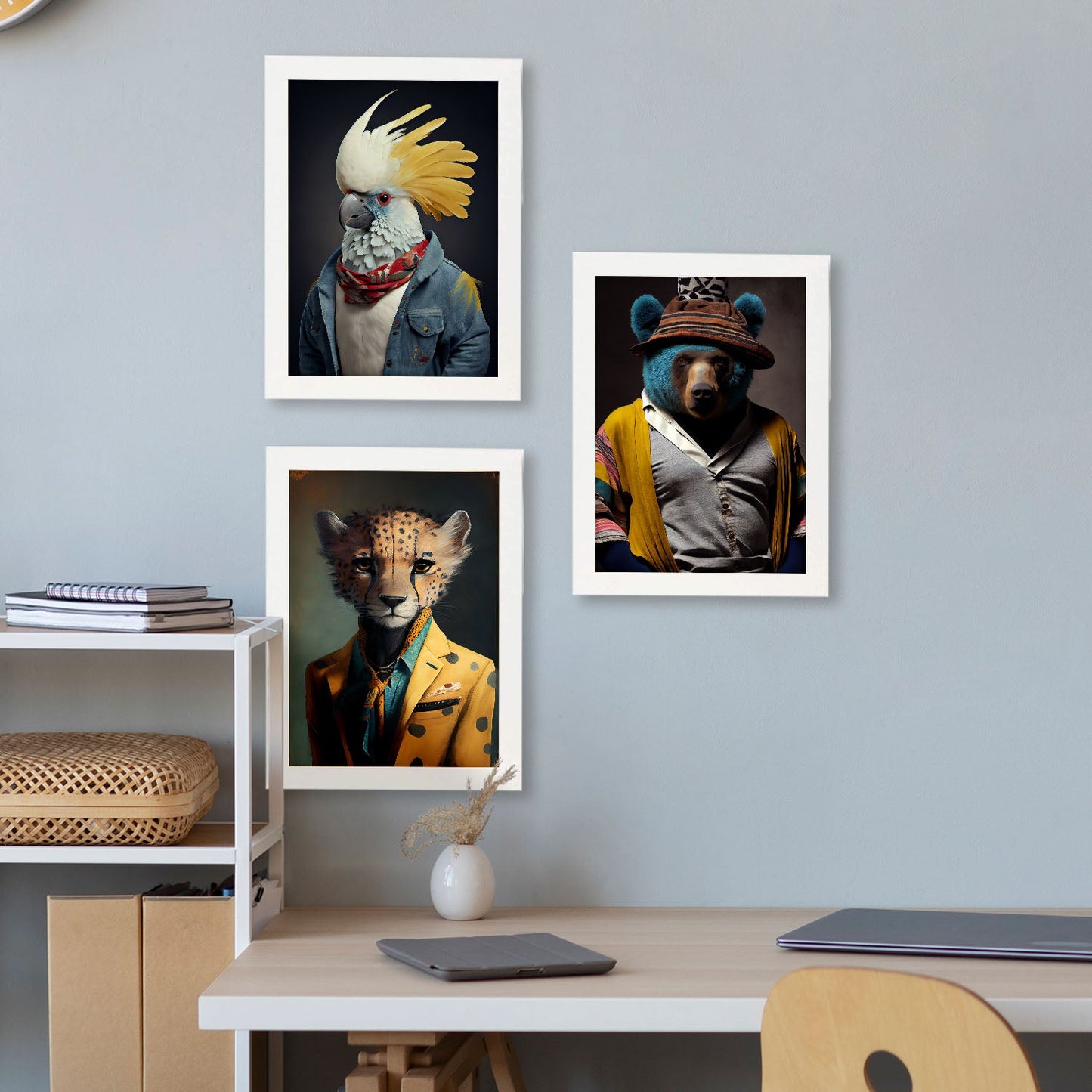 Nacnic Human Animal Bear Cheetah Cockatoo. Estampados de arte de pared estético para el diseño de dormitorio o sala de estar-Artwork-Nacnic-Nacnic Estudio SL