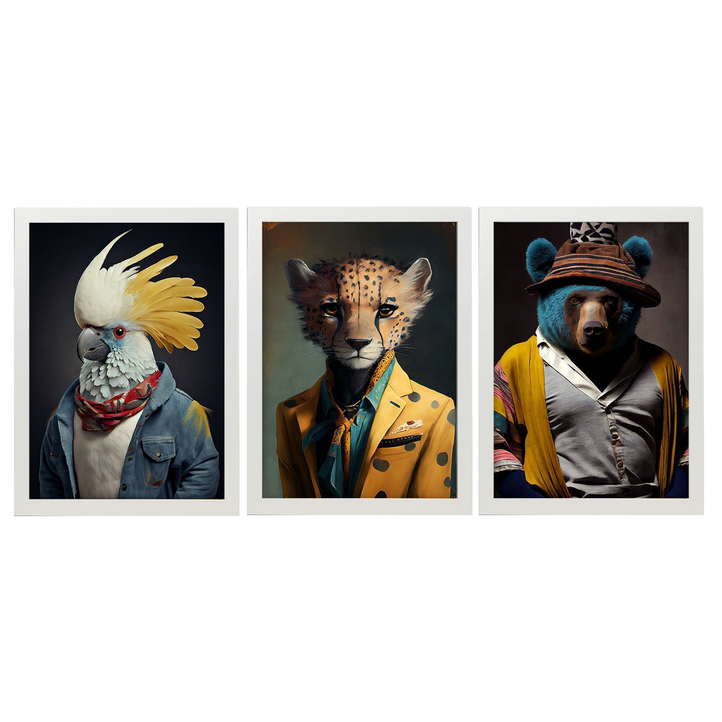 Nacnic Human Animal Bear Cheetah Cockatoo. Estampados de arte de pared estético para el diseño de dormitorio o sala de estar-Artwork-Nacnic-A4-Marco Blanco-Nacnic Estudio SL